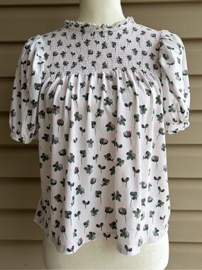 •LOFT• Floral Smocked Yoke Peasant Blouse - Size Medium